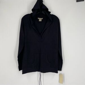 Kenar Women’s Black Slit V Neck Long Sleeve Hoodie Sweater Size L